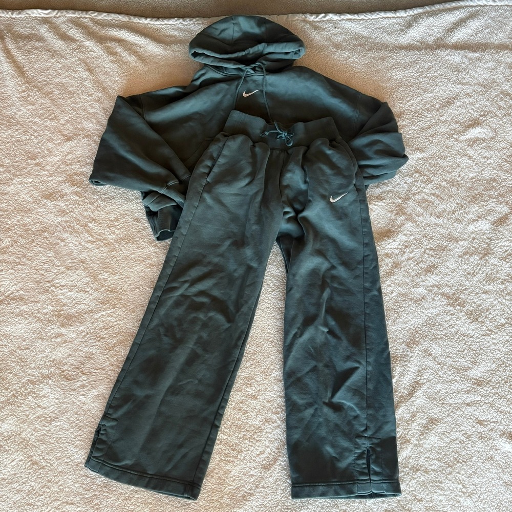 Nike Phoenix Fleece Oversized Hoodie and Wide Leg Sweatpants Set Green Small